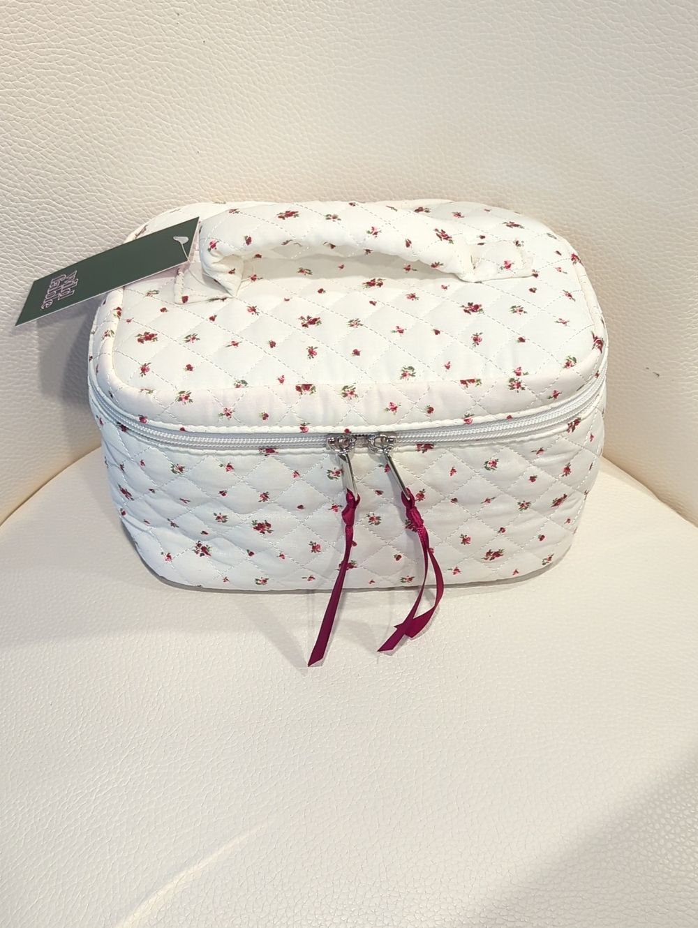 wild fable White Quilted Floral Cosmetic Case with Pink Accents